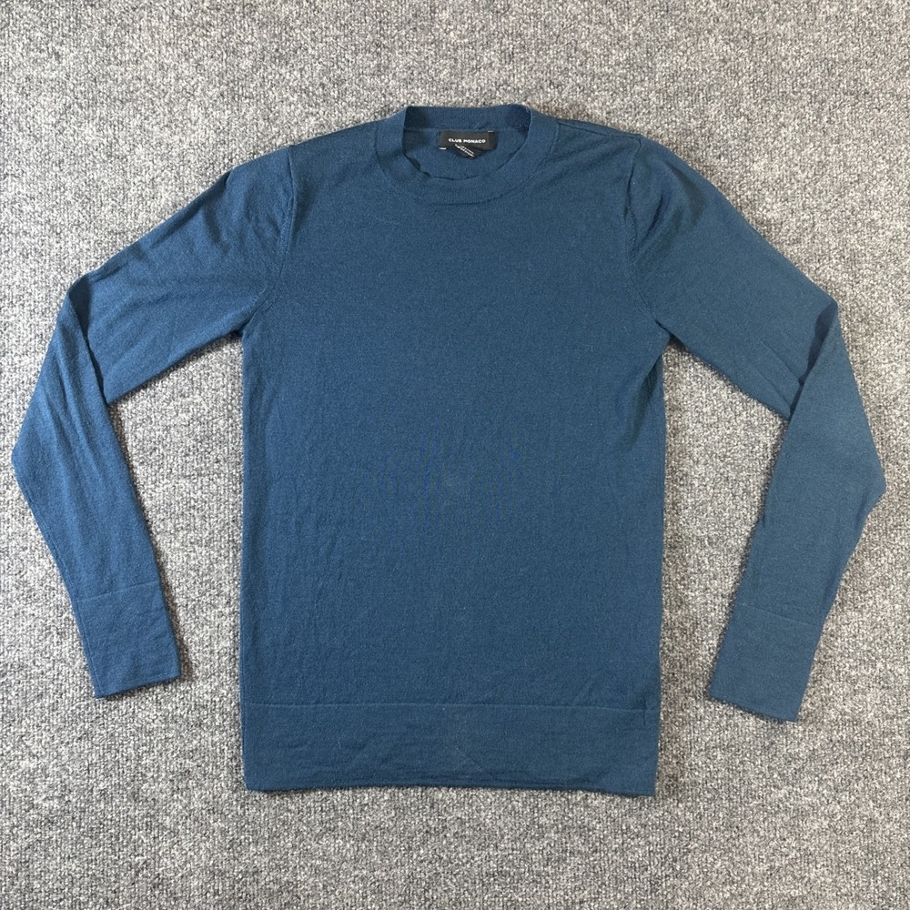 Club Monaco Womens Blue 100% Wool Long Sleeve Crew Neck Knit Sweater Top Size XS